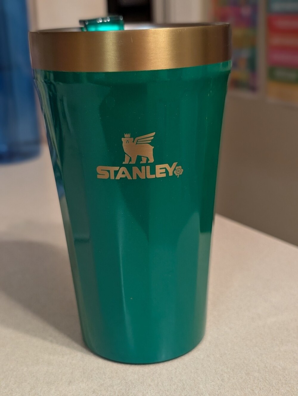 Stanley Teal Travel Tumbler with Gold Rim